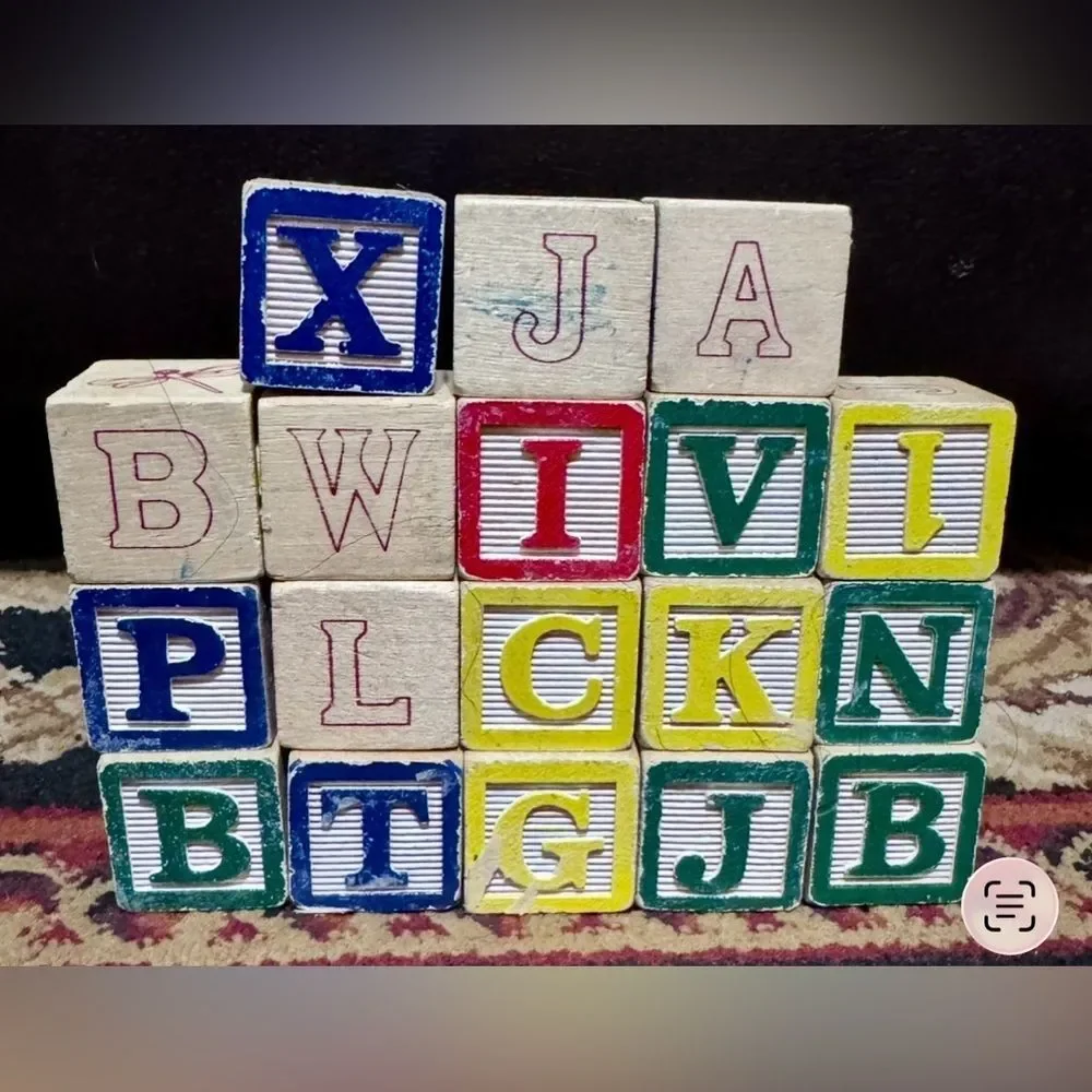 Vintage Toy: Colorful Alphabet and Number Blocks Set